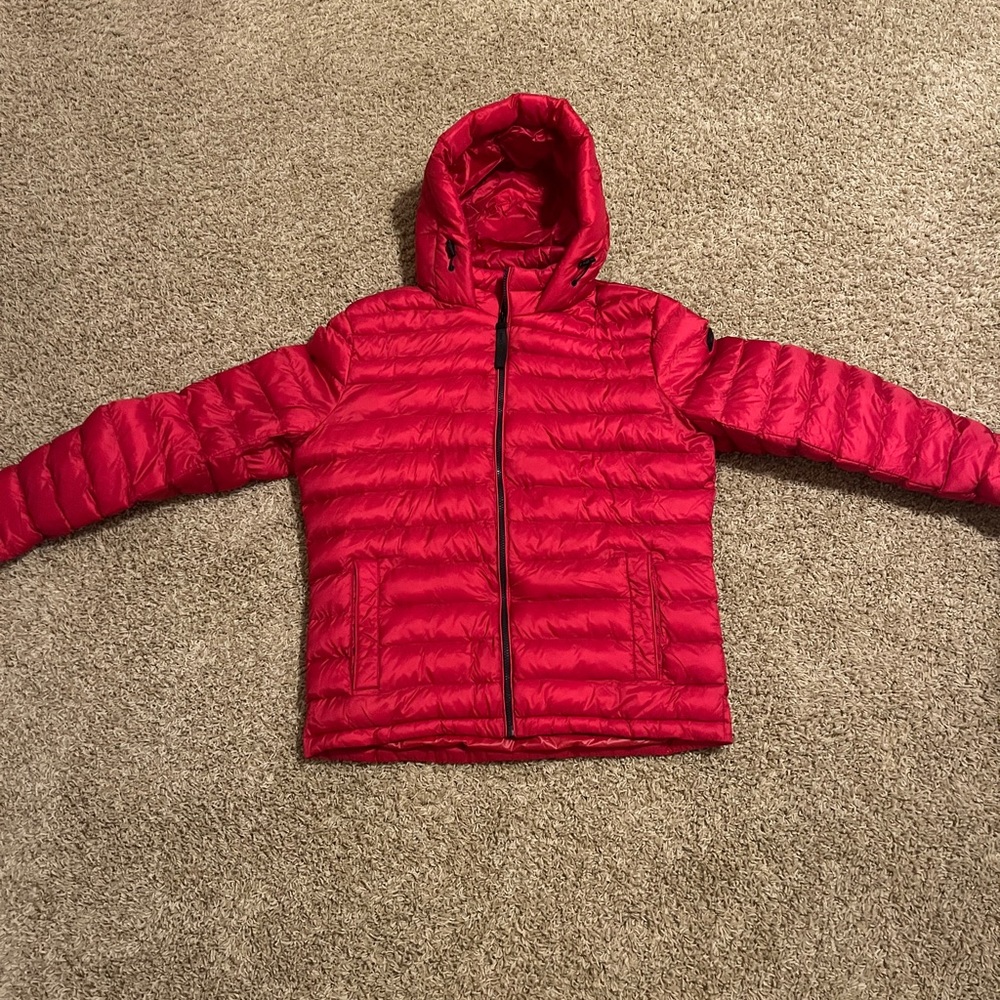 MICHAEL Michael Kors Red Puffer Jacket Quilted Stand-Up Collar